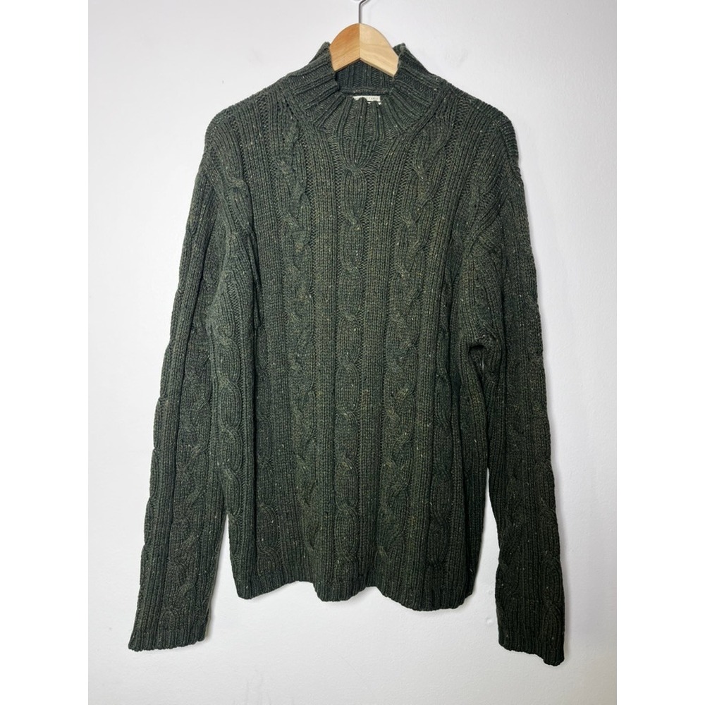 American Eagle Vintage Donegal Cable Knit Wool Sweater Mock Green size large